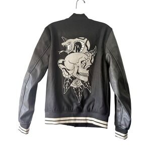 PacSun Varsity Wool blend Jacket Men S Black  Skull Snake Rose Embroidered